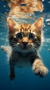 Purr fect dive Cute cat exhibits charming underwater swimming prowess