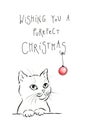 Purrfect christmas minimalistic pen and ink drawing. Royalty Free Stock Photo