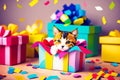 A Purrfect Surprise Cute Kitten Comes Home in a Gift Box.AI Generated