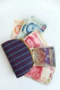 Asian countries money in purse Royalty Free Stock Photo