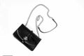 Purse, bag or handbag on white background. Fashionable accessories concept. Purse made out of black leather on white Royalty Free Stock Photo