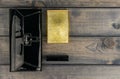 Purse-clutch black, powder box with mirror and lipstick golden l