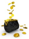 Purse and falling money isolated Royalty Free Stock Photo