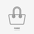 Purse flat line icon. Women handbag, carry-on sign. Thin linear logo for airport baggage rules