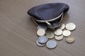 Purse holding lots of euro coins, the currency of the EU Royalty Free Stock Photo