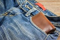 Purse in jeans Royalty Free Stock Photo