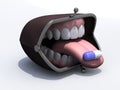 Purse with open mouth, tongue out and pill Royalty Free Stock Photo