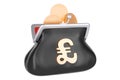 Purse with pound sterling symbol and golden coins inside, 3D rendering Royalty Free Stock Photo