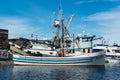 Purse seiners moored at fisherman`s terminal in Seattle Washington.