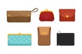 Purse and Wallet as Small Pouch for Carrying Coins and Currency Vector Set