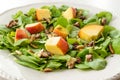 Purslane Salad with Peach Fruit, Roasted Walnuts and Pine Nuts Royalty Free Stock Photo
