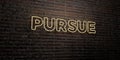 PURSUE -Realistic Neon Sign on Brick Wall background - 3D rendered royalty free stock image Royalty Free Stock Photo