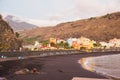 Purto de Tazacorte beach and town at sunset in La Palma Royalty Free Stock Photo
