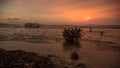 Sunset on the black sand beach of Puerto Viejo, Costa Rica Royalty Free Stock Photo