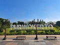 Purwokerto City Square in the morning with a large signboard written in side walk.