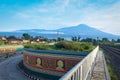 A Purwokerto street with slamet mount as background Royalty Free Stock Photo