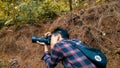 purworejo-indonesia,13 Nov 2019:a photographer captures images in the forest