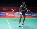 Pusarla V. Sindhu of India in action during womens singles badminton tournament