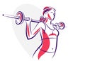 Push the barbell gym and fitness vector illustration of a young attractive woman doing workout exercises with a barbell, perfect Royalty Free Stock Photo