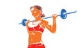 Push the barbell gym and fitness vector illustration of a young attractive woman doing workout exercises with a barbell, perfect Royalty Free Stock Photo