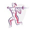 Push the barbell gym and fitness vector illustration of a young attractive woman doing workout exercises with a barbell, perfect Royalty Free Stock Photo