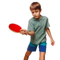 Push boy blond man table tennis children playing Royalty Free Stock Photo