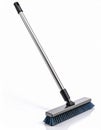 Push Broom with Silver Handle and Blue Bristles on White Background Royalty Free Stock Photo