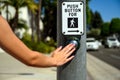 Push button at pedestrian crossing crosswalk street road Royalty Free Stock Photo