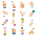 Push button vector hand pushing control-button and finger pressing knobby command-button start illustration set of arms