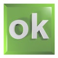 Green square push button with the write OK - 3D rendering illustration Royalty Free Stock Photo