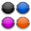 Push buttons. Glass round colored icons with chrome frame