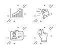 Push cart, Graph chart and Identification card icons set. Touchscreen gesture sign. Vector