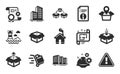 Push cart, Lighthouse and Working process icons set. Vector