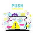 Push notice notification message on laptop. vector illustration