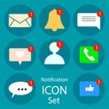 Push notifications elements set. New message, missed call, new friend, like. Vector illustration design