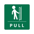 Push open door green square sign. Label sticker design illustration of man open and close gate vector Royalty Free Stock Photo