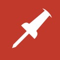 Push pin icon on red background. Royalty Free Stock Photo