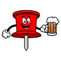 Push Pin Mascot with a Beer Royalty Free Stock Photo