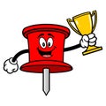 Push Pin Mascot with a Trophy Royalty Free Stock Photo
