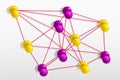 Push pins network or map, yellow and pink pushpins Royalty Free Stock Photo