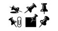 Push Pins and Paper Clip Vector Icons Set with Various Angles and Shadows for Office and School Use Royalty Free Stock Photo