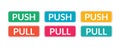 Push pull door sign. Vector push and pull icon sticker design concept