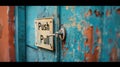 Rustic door with push and pull sign on weathered blue wooden surface capturing the essence of Opposite Day Royalty Free Stock Photo