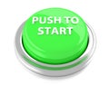 PUSH TO START on green push button. 3d illustration. Isolated background Royalty Free Stock Photo