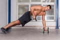 Push up on barbell Royalty Free Stock Photo