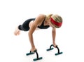 Push up fitness bars woman exercising Royalty Free Stock Photo