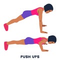 Push ups. Sport exersice. Silhouettes of woman doing exercise. Workout, training