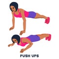 Push ups. Sport exersice. Silhouettes of woman doing exercise. Workout, training.