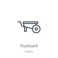Pushcart icon. Thin linear pushcart outline icon isolated on white background from industry collection. Line vector pushcart sign