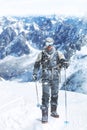 Pushing himself to his limits. a male hiker in extreme terrain.